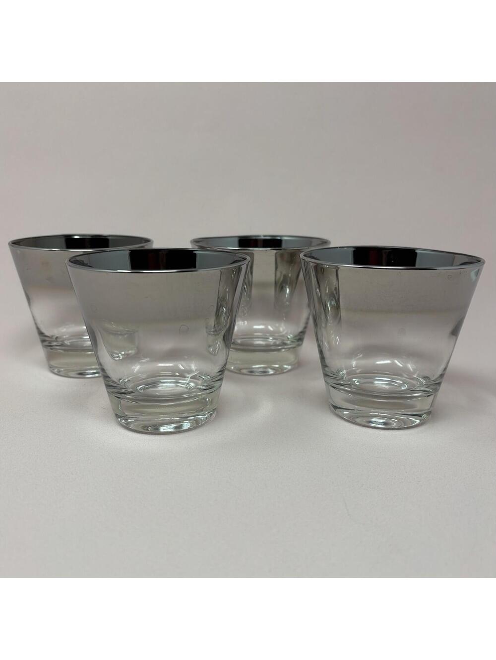 Dorothy Thorpe Glasses Silver Fade MCM 4 VTG Mercury Ombre Rocks Lowball Whiskey